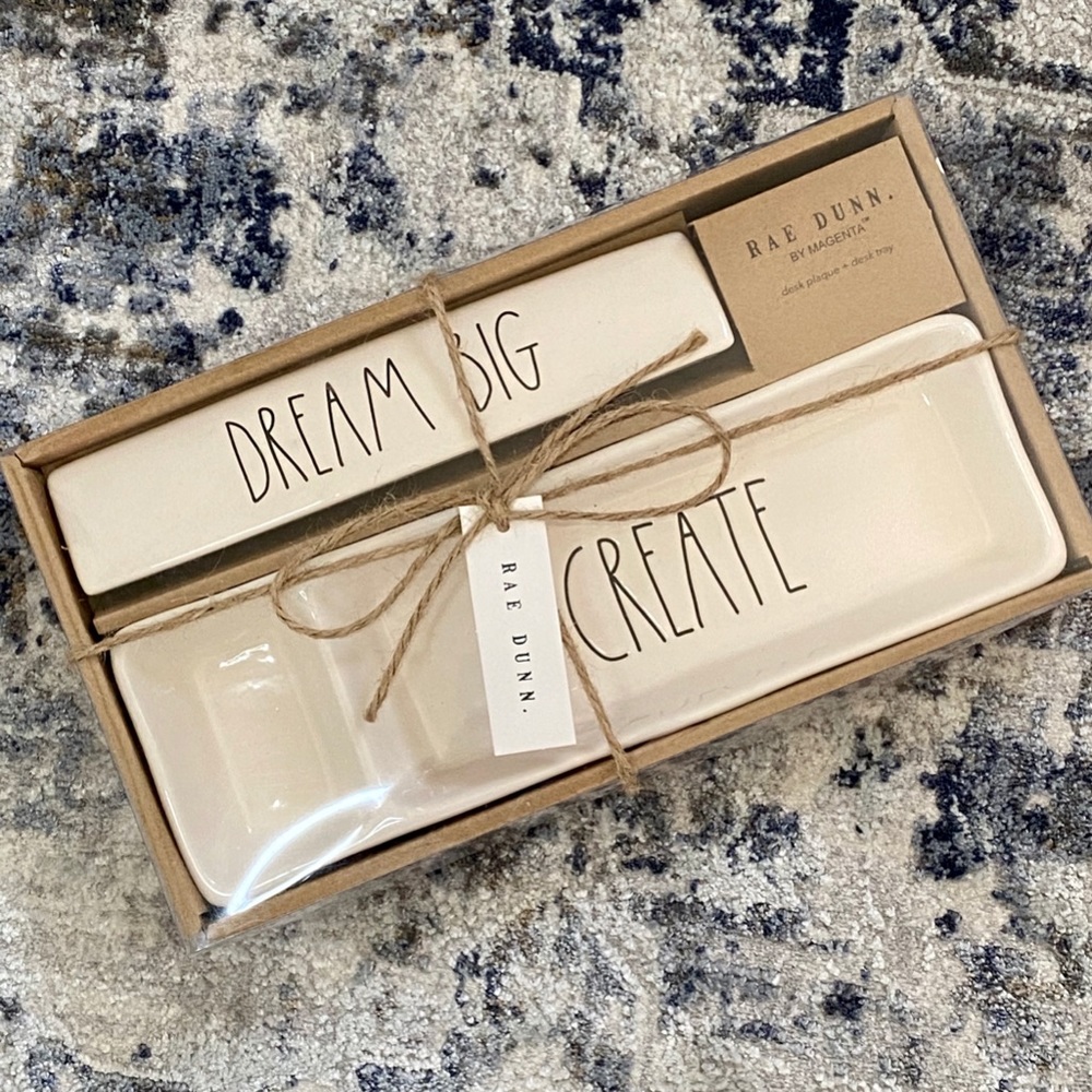 Rae Dunn by Magenta Dream Big Create Ceramic Desk Plaque Tray Set NWOT